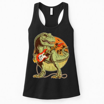 Vintage Rocking Guitar T-Rex Dinosaur Womens Tank Top