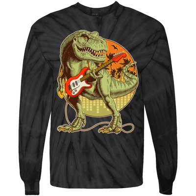 Vintage Rocking Guitar T-Rex Dinosaur Tie-Dye Long Sleeve Shirt