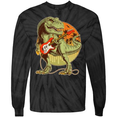 Vintage Rocking Guitar T-Rex Dinosaur Tie-Dye Long Sleeve Shirt