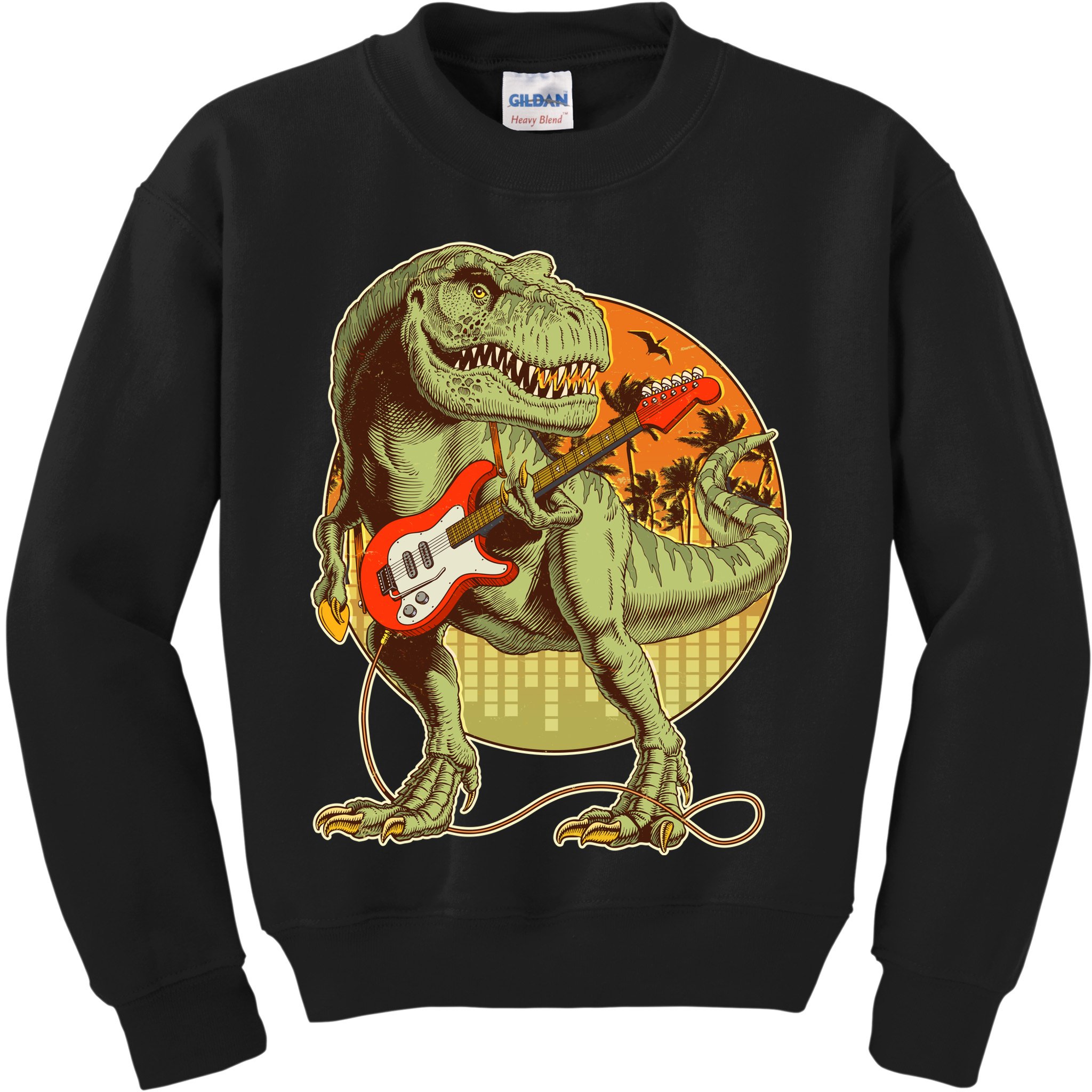 Vintage Rocking Guitar T-Rex Dinosaur Kids Sweatshirt