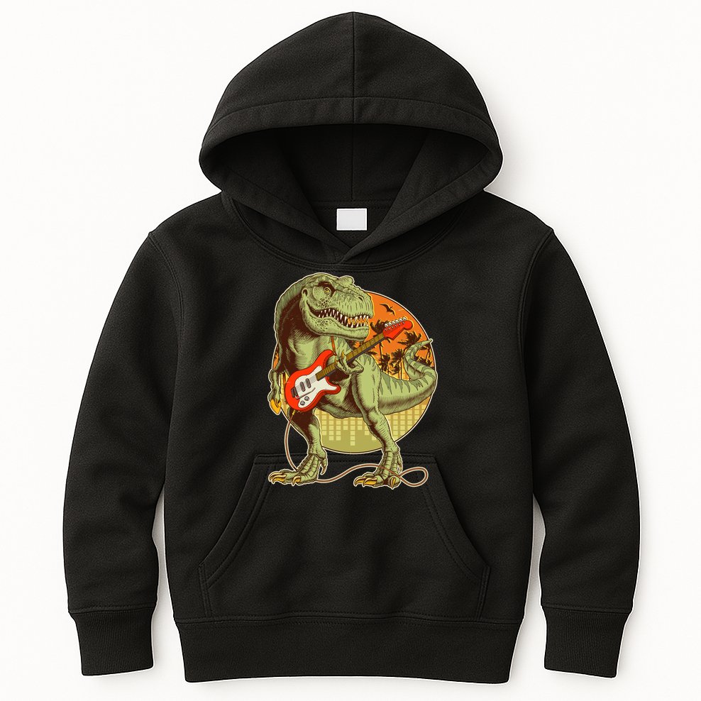 Vintage Rocking Guitar T-Rex Dinosaur Kids Hoodie