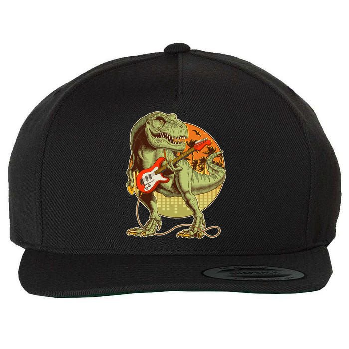 Vintage Rocking Guitar T-Rex Dinosaur Wool Snapback Cap