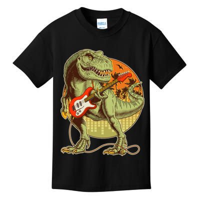 Vintage Rocking Guitar T-Rex Dinosaur Kids T-Shirt
