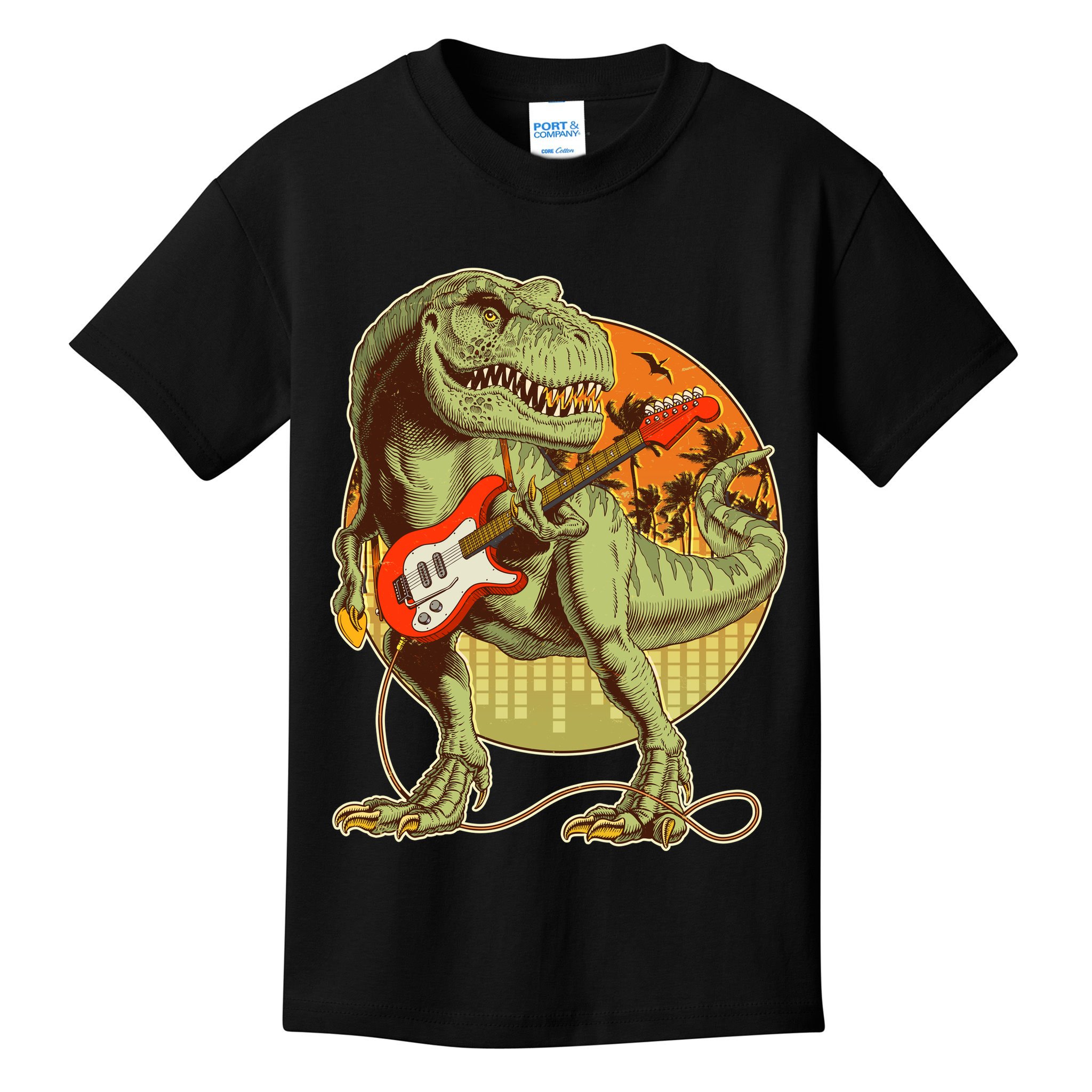 Vintage Rocking Guitar T-Rex Dinosaur Kids T-Shirt
