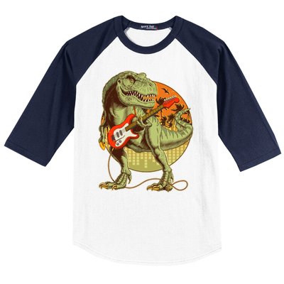 Vintage Rocking Guitar T-Rex Dinosaur Baseball Sleeve Shirt