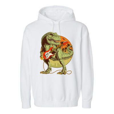 Vintage Rocking Guitar T-Rex Dinosaur Garment-Dyed Fleece Hoodie