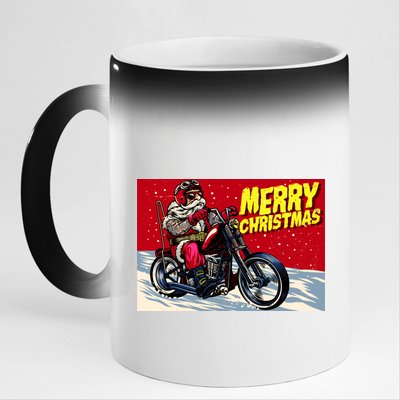 Vintage Santa Biker Riding Chopper 11oz Black Color Changing Mug