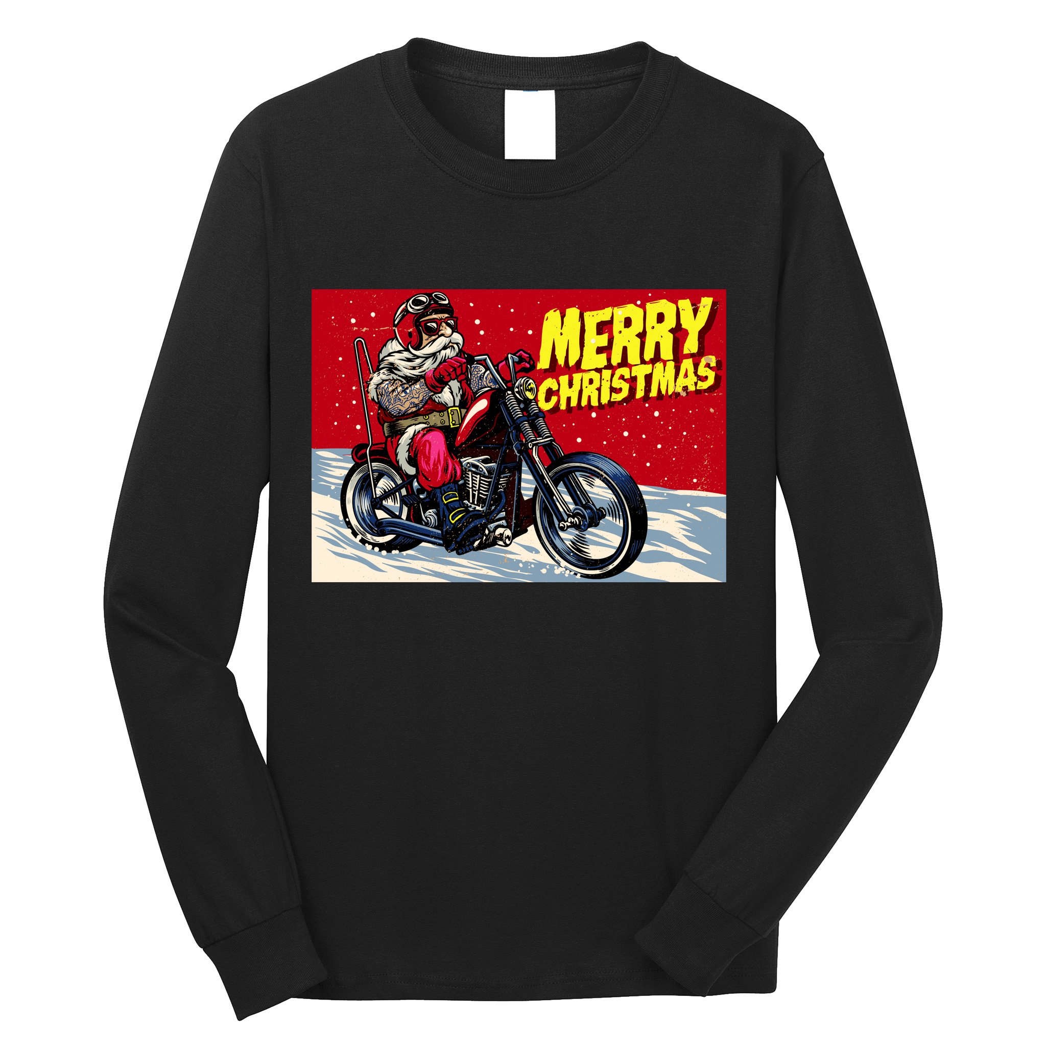 Vintage Santa Biker Riding Chopper Long Sleeve Shirt