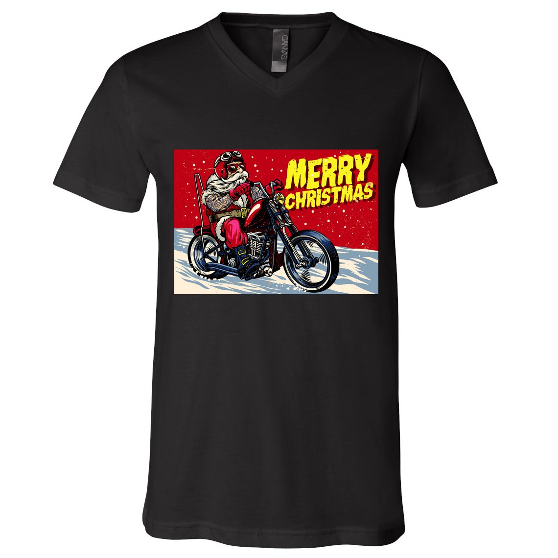 Vintage Santa Biker Riding Chopper V-Neck T-Shirt