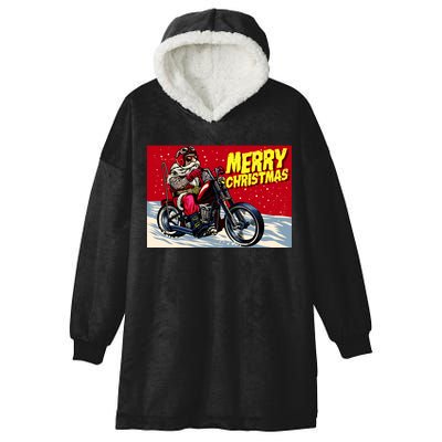 Vintage Santa Biker Riding Chopper Hooded Wearable Blanket