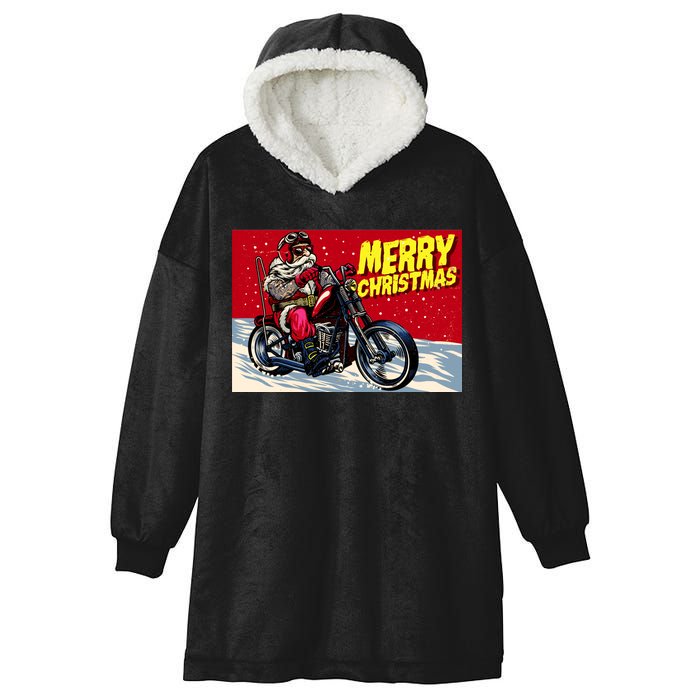 Vintage Santa Biker Riding Chopper Hooded Wearable Blanket