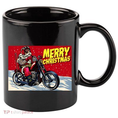 Vintage Santa Biker Riding Chopper 11oz C Handle Ceramic Mug