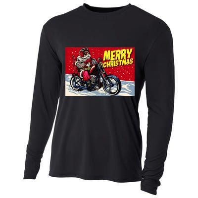 Vintage Santa Biker Riding Chopper Cooling Performance Long Sleeve Crew
