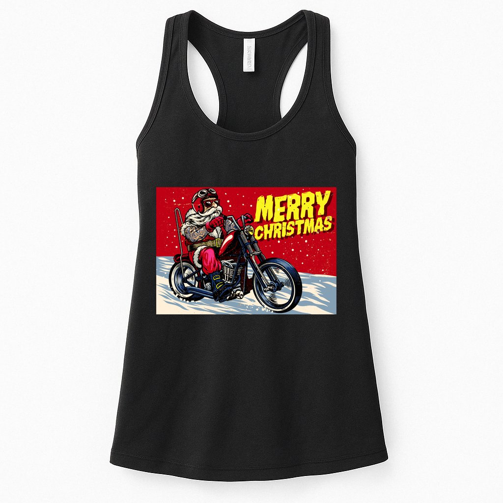 Vintage Santa Biker Riding Chopper Womens Tank Top