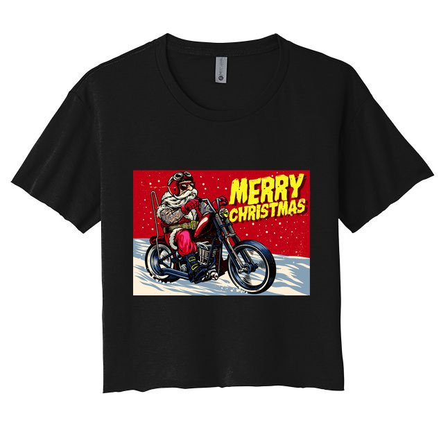 Vintage Santa Biker Riding Chopper Crop Top