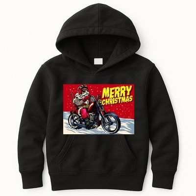Vintage Santa Biker Riding Chopper Kids Hoodie