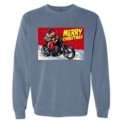 Vintage Santa Biker Riding Chopper Garment-Dyed Sweatshirt