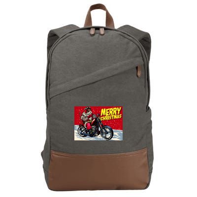 Vintage Santa Biker Riding Chopper Cotton Canvas Backpack