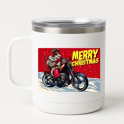 Vintage Santa Biker Riding Chopper 12 oz Stainless Steel Tumbler Cup