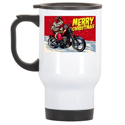 Vintage Santa Biker Riding Chopper Stainless Steel Travel Mug