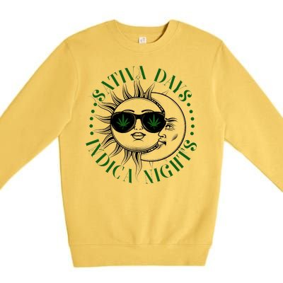 Vintage Sativa Days Indica Nights Sun And Moon Premium Crewneck Sweatshirt