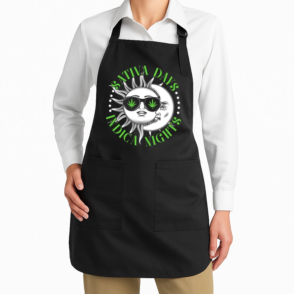 Vintage Sativa Days Indica Nights Sun And Moon Apron