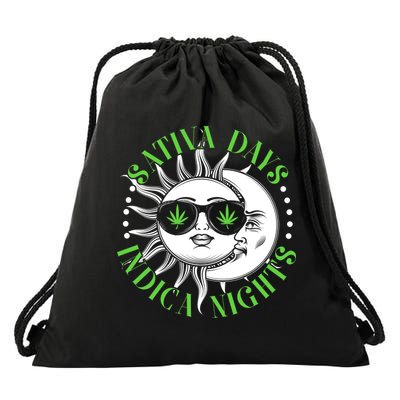 Vintage Sativa Days Indica Nights Sun And Moon Drawstring Bag