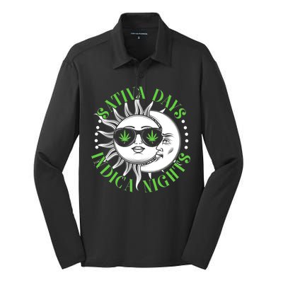 Vintage Sativa Days Indica Nights Sun And Moon Silk Touch Performance Long Sleeve Polo