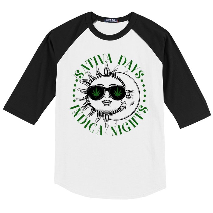 Vintage Sativa Days Indica Nights Sun And Moon Baseball Sleeve Shirt