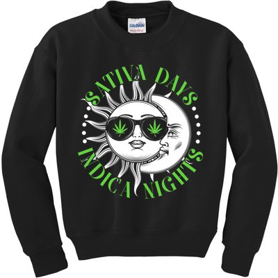 Vintage Sativa Days Indica Nights Sun And Moon Kids Sweatshirt