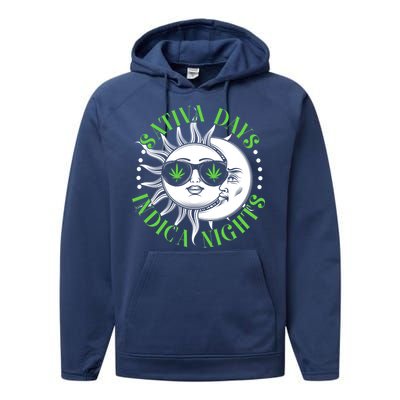 Vintage Sativa Days Indica Nights Sun And Moon Performance Fleece Hoodie