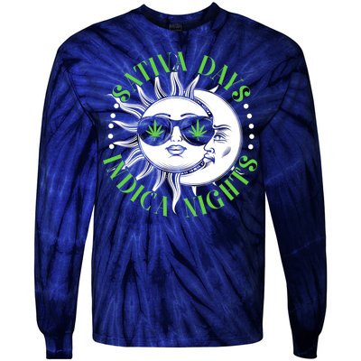 Vintage Sativa Days Indica Nights Sun And Moon Tie-Dye Long Sleeve Shirt