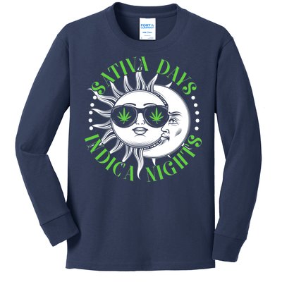 Vintage Sativa Days Indica Nights Sun And Moon Kids Long Sleeve Shirt