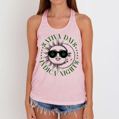 Vintage Sativa Days Indica Nights Sun And Moon Women's Knotted Racerback Tank