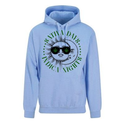 Vintage Sativa Days Indica Nights Sun And Moon Unisex Surf Hoodie