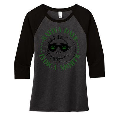 Vintage Sativa Days Indica Nights Sun And Moon Women's Tri-Blend 3/4-Sleeve Raglan Shirt