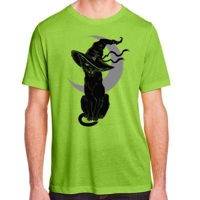 Vintage Scary Halloween Black Cat Moon Witch Adult ChromaSoft Performance T-Shirt