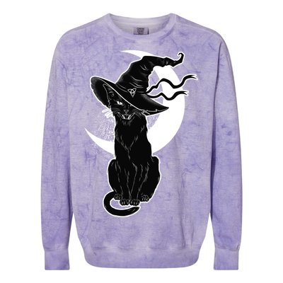 Vintage Scary Halloween Black Cat Moon Witch Colorblast Crewneck Sweatshirt