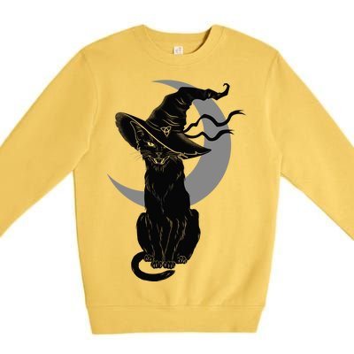 Vintage Scary Halloween Black Cat Moon Witch Premium Crewneck Sweatshirt