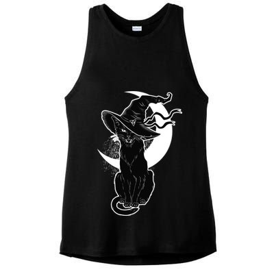 Vintage Scary Halloween Black Cat Moon Witch Ladies PosiCharge Tri-Blend Wicking Tank