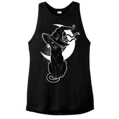 Vintage Scary Halloween Black Cat Moon Witch Ladies PosiCharge Tri-Blend Wicking Tank