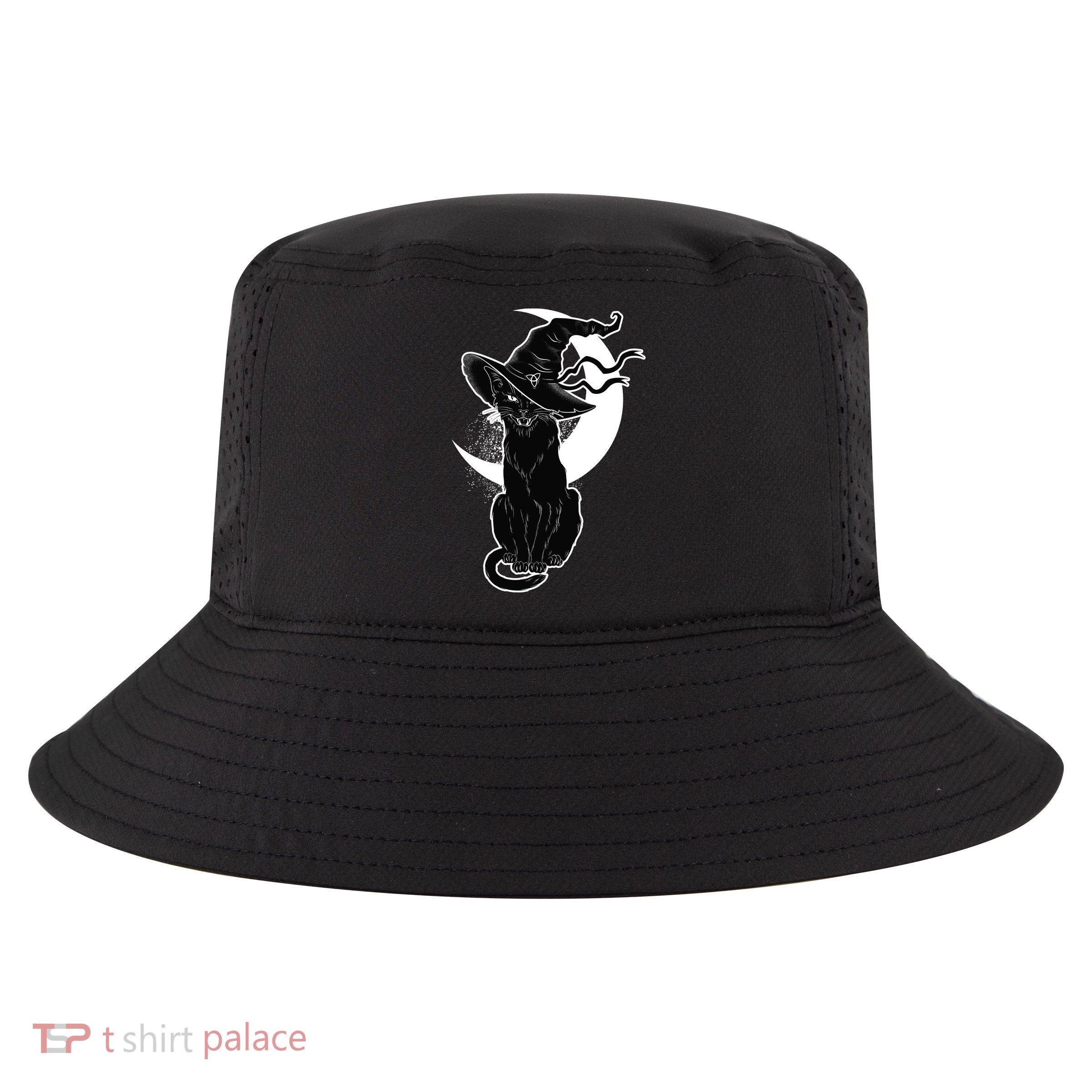 Vintage Scary Halloween Black Cat Moon Witch Cool Comfort Performance Bucket Hat