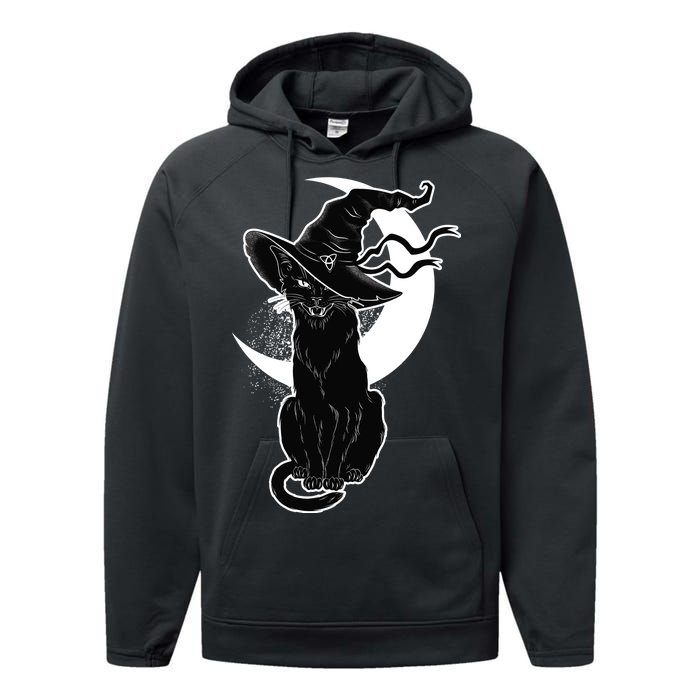 Vintage Scary Halloween Black Cat Moon Witch Performance Fleece Hoodie