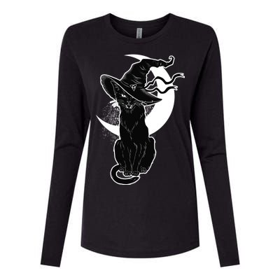 Vintage Scary Halloween Black Cat Moon Witch Womens Cotton Relaxed Long Sleeve T-Shirt