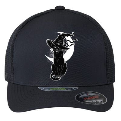 Vintage Scary Halloween Black Cat Moon Witch Flexfit Unipanel Trucker Cap