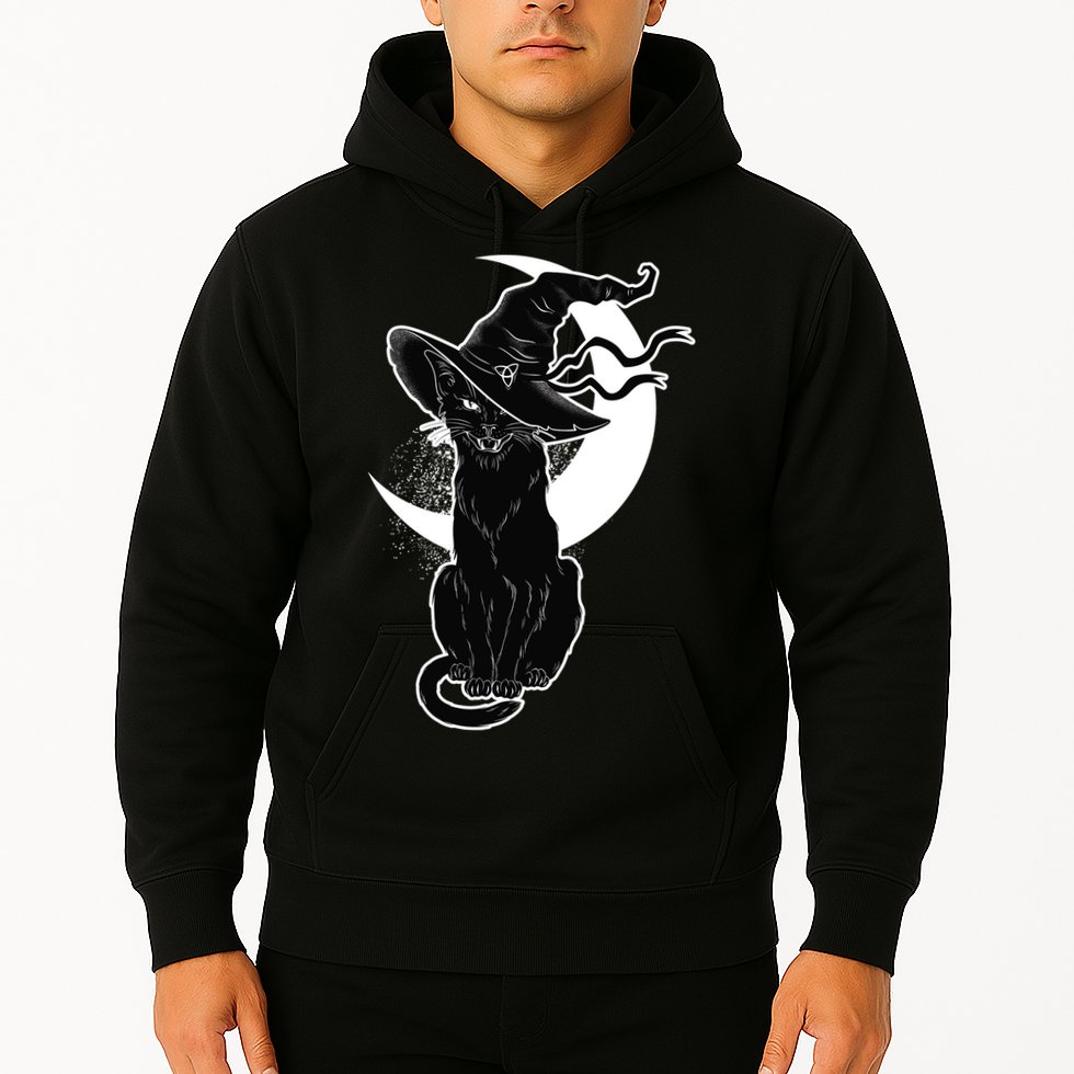 Vintage Scary Halloween Black Cat Moon Witch Hoodie