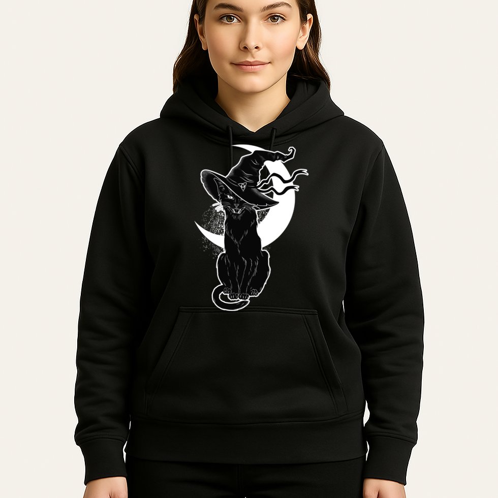 Vintage Scary Halloween Black Cat Moon Witch Hoodie