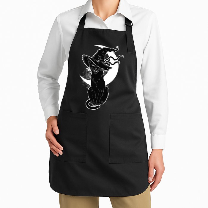 Vintage Scary Halloween Black Cat Moon Witch Apron