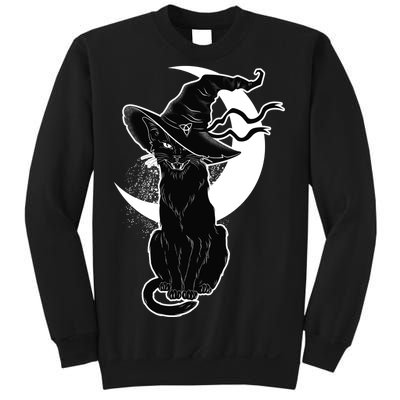 Vintage Scary Halloween Black Cat Moon Witch Sweatshirt