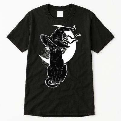 Vintage Scary Halloween Black Cat Moon Witch Tall T-Shirt